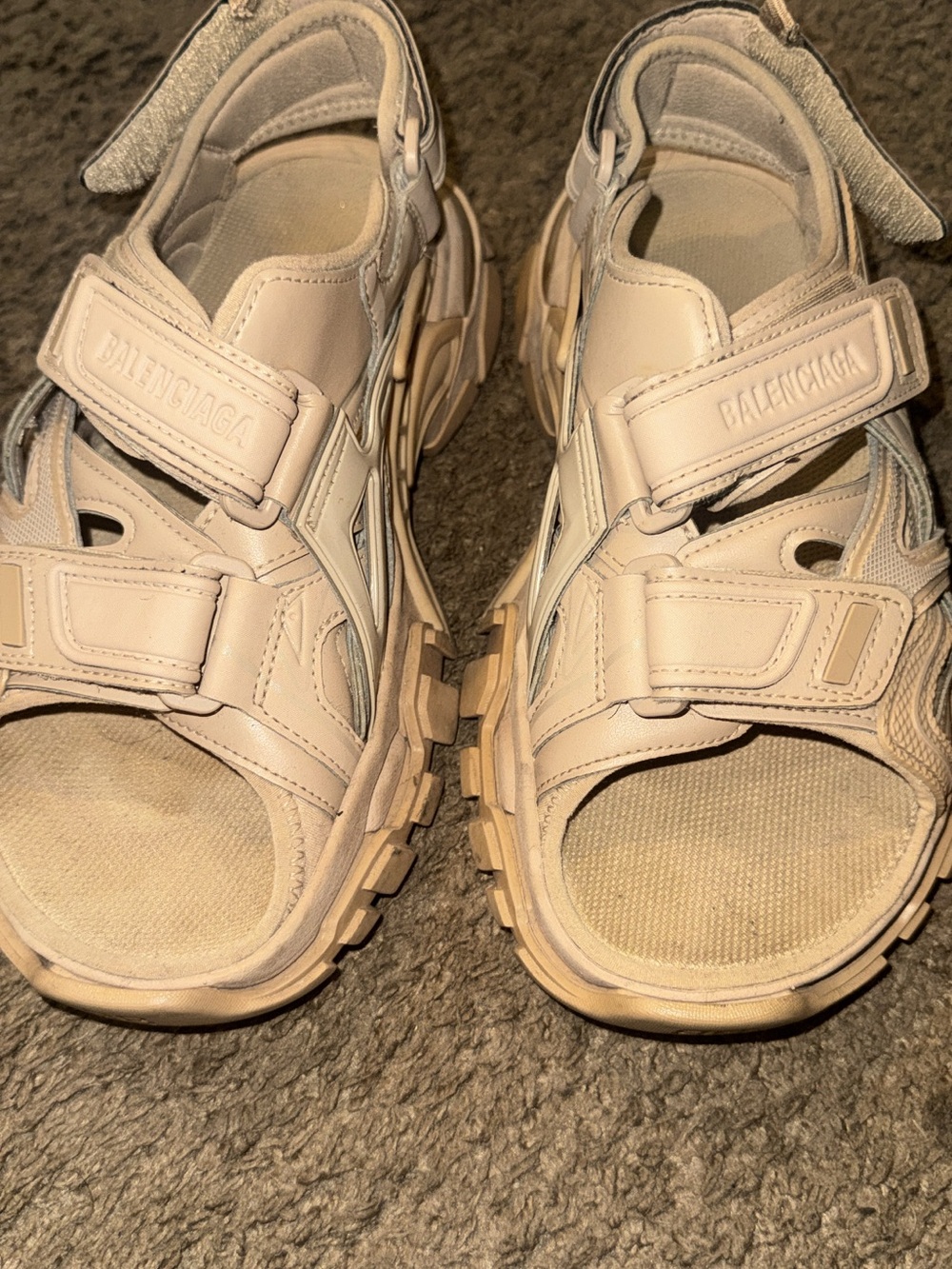 Balenciaga Kids Neutral Beige Leather Hook-and-Loop Sport Sandals